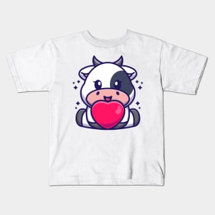 Cute baby cow cartoon with love Kids T-Shirt